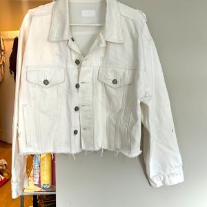 Cropped white denim jacket